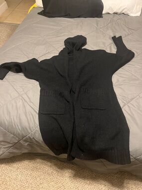 Cozy Black Hooded Knit Cardigan